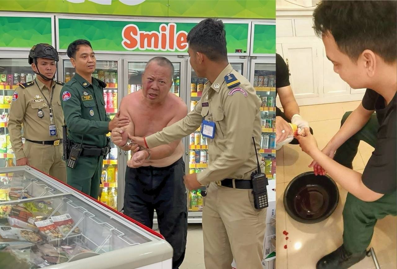 金边一中国男子便利店打砸闹事 暴力拒捕咬伤两名警员